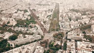 法国巴黎地下墓穴、地铁轨道和城市景观的空中拍摄